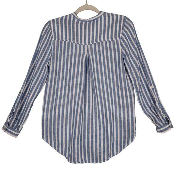 Lucky Brand Womens Linen Blend Popover Top Size Small Blue White Stripe Nautical - Picture 5 of 8